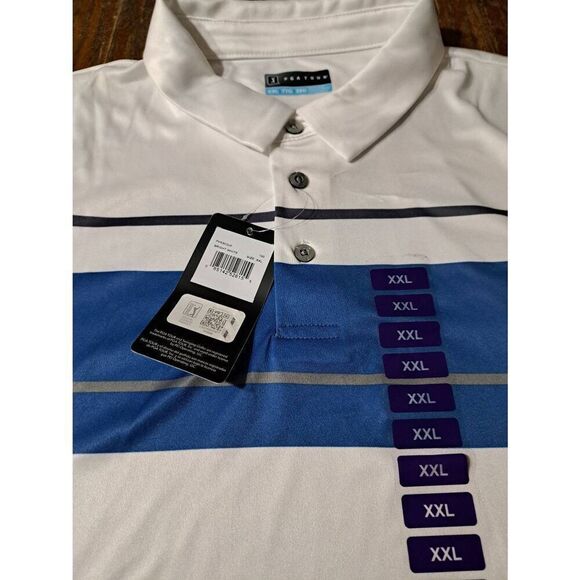 New XXL PGA Tour White Blue Grey Short Sleeve 3 Button Golf Polo Shirt NWT - Picture 4 of 6